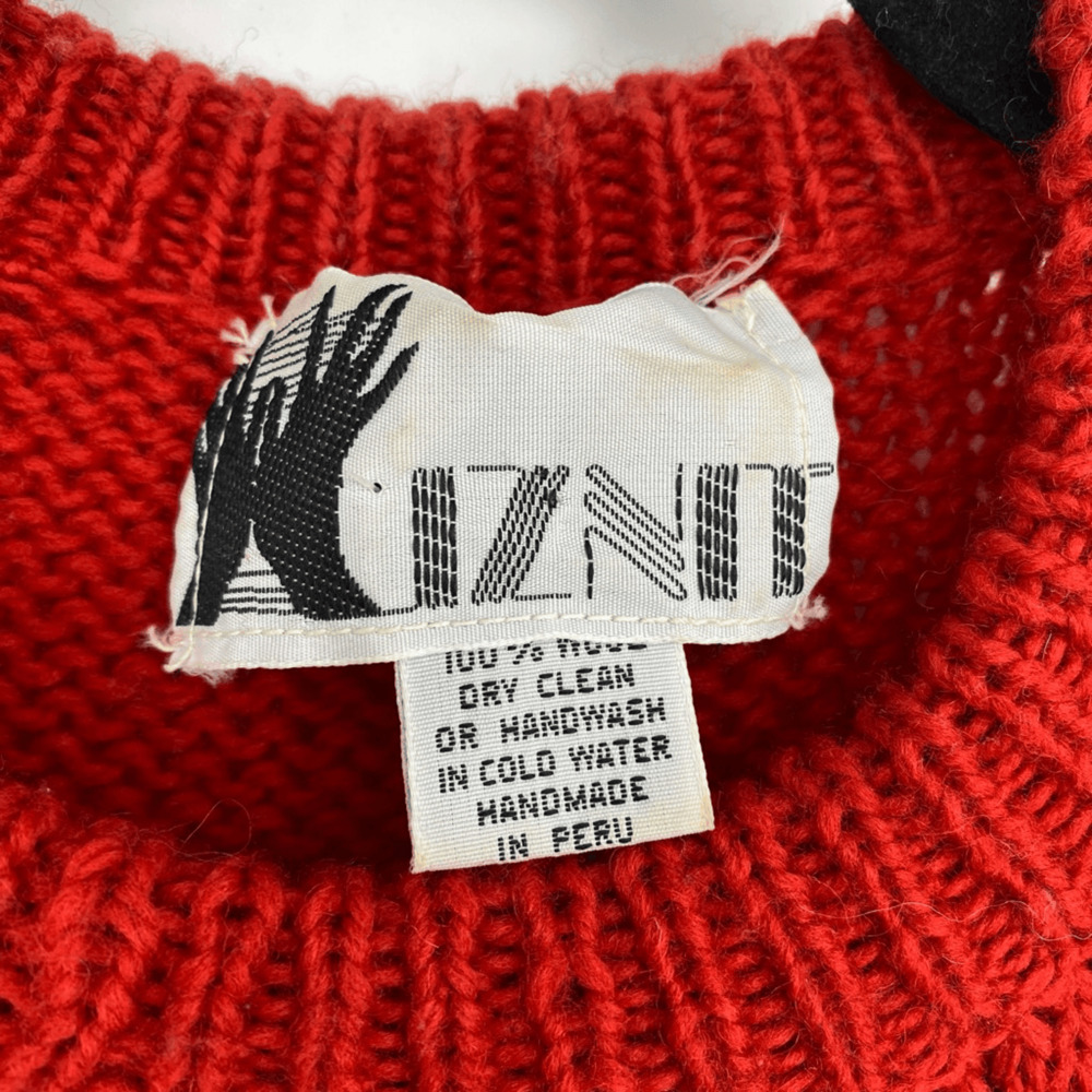 Vintage Kiznit Handmade Peru 100% Wool Intarsia Knit Sweater Red Princess Diana - Picture 6 of 15